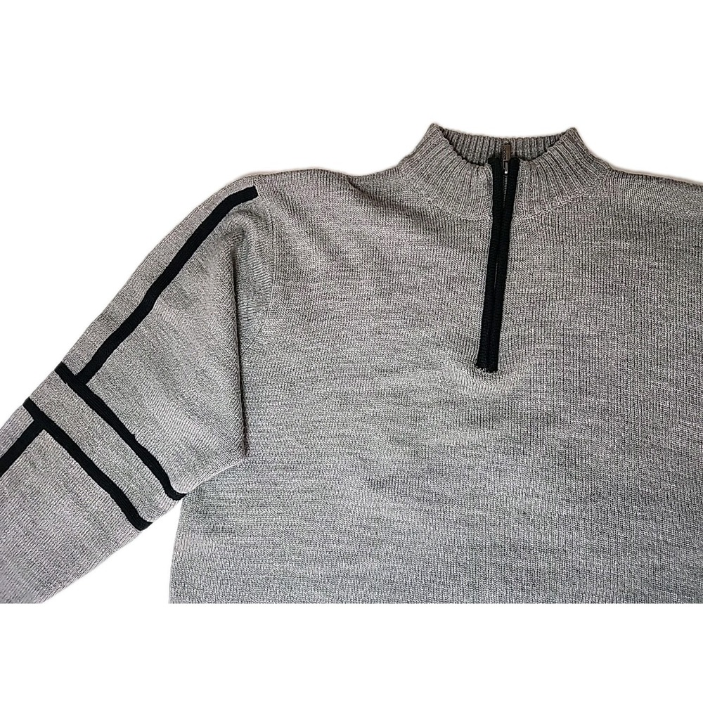 Vintage Adolfo Sport‎ Men's Large 1/4-Zip Pullover Gray & Black Sweater Designer